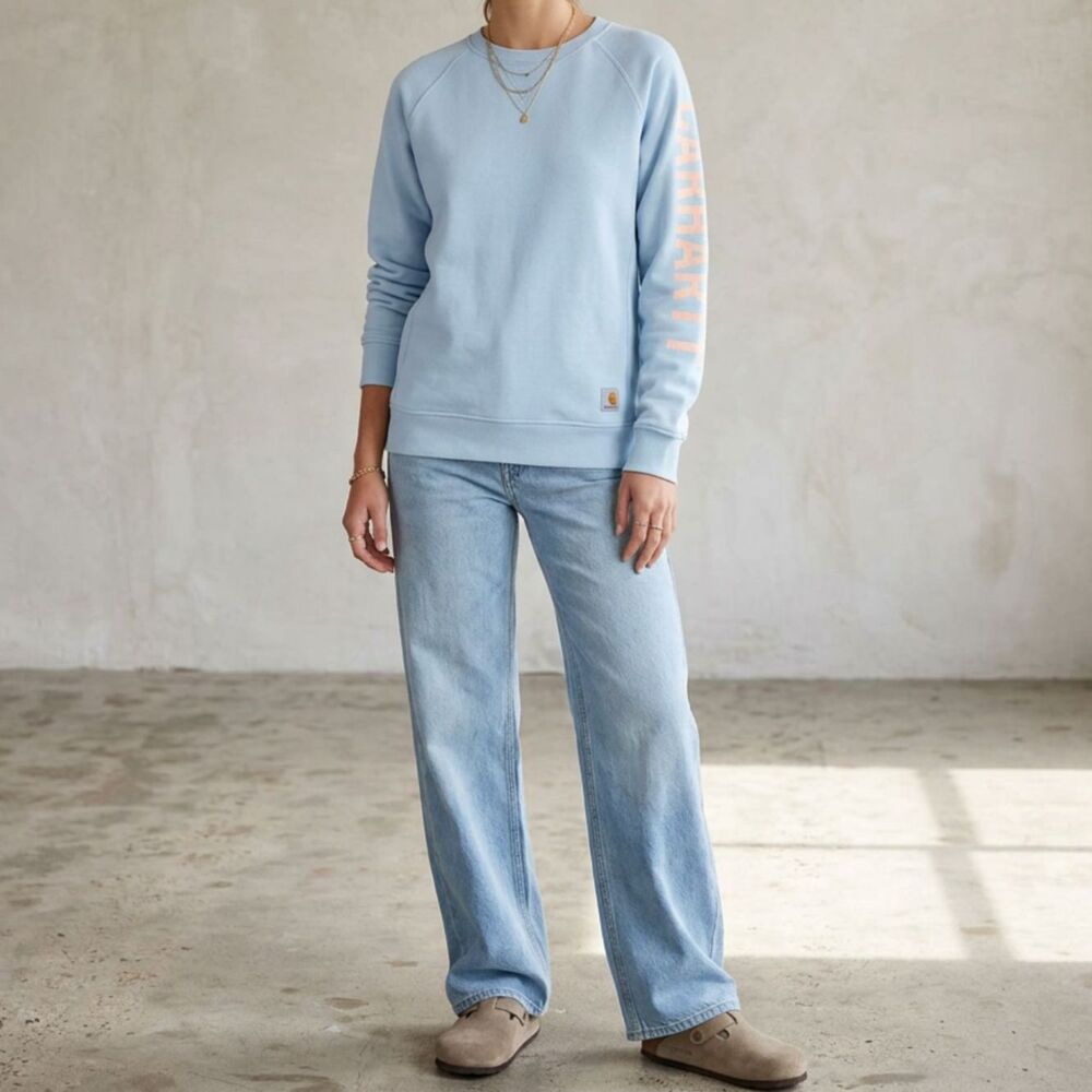 Carhartt Midweight 104410 Light Blue Sweatshirt with Sleeve Logo